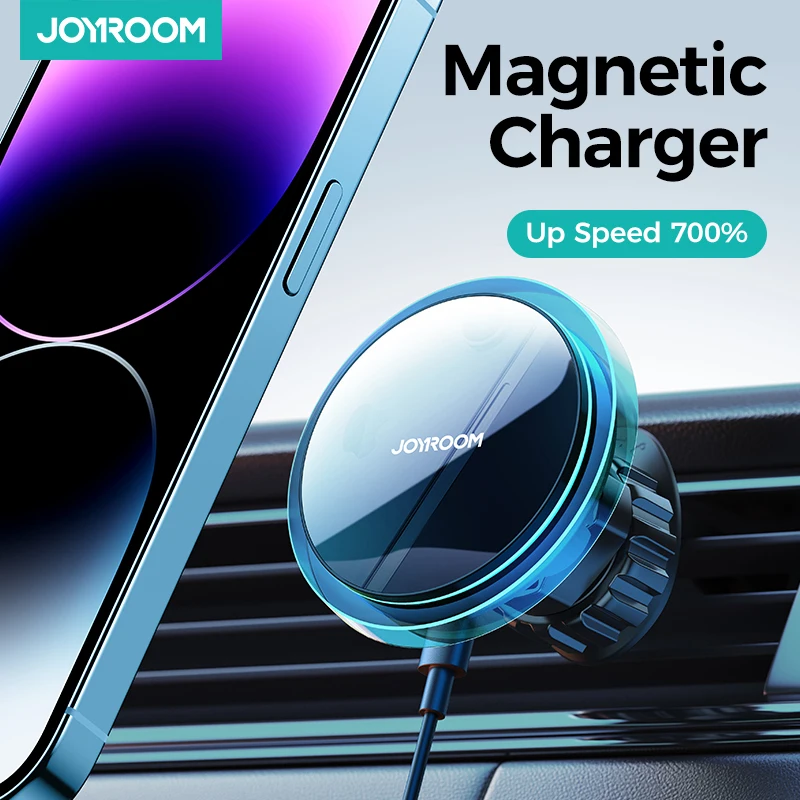 Joyroom Magnetic Car Phone Holder Wireless Charger With Blue Light For iPhone 14 13 12 Pro Max Fast Charging Car Charger Holder