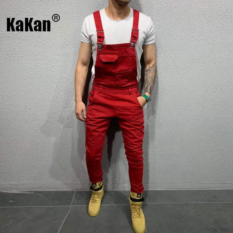 Kakan - European and American New Strap Tear Jeans Men's Wear, Youth Popular Work Suit Sling Long Jumpsuit K34-833