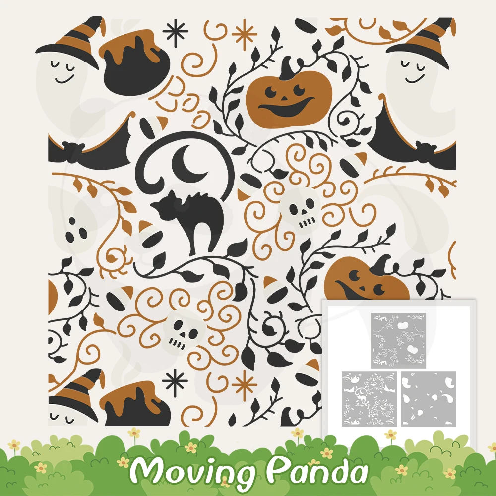 

3PCs 2023 New Halloween Ghost Pumpkin Plastic Stencils For Decor DIY Scrapbooking Supplies Stencil For Cards Albums' Background