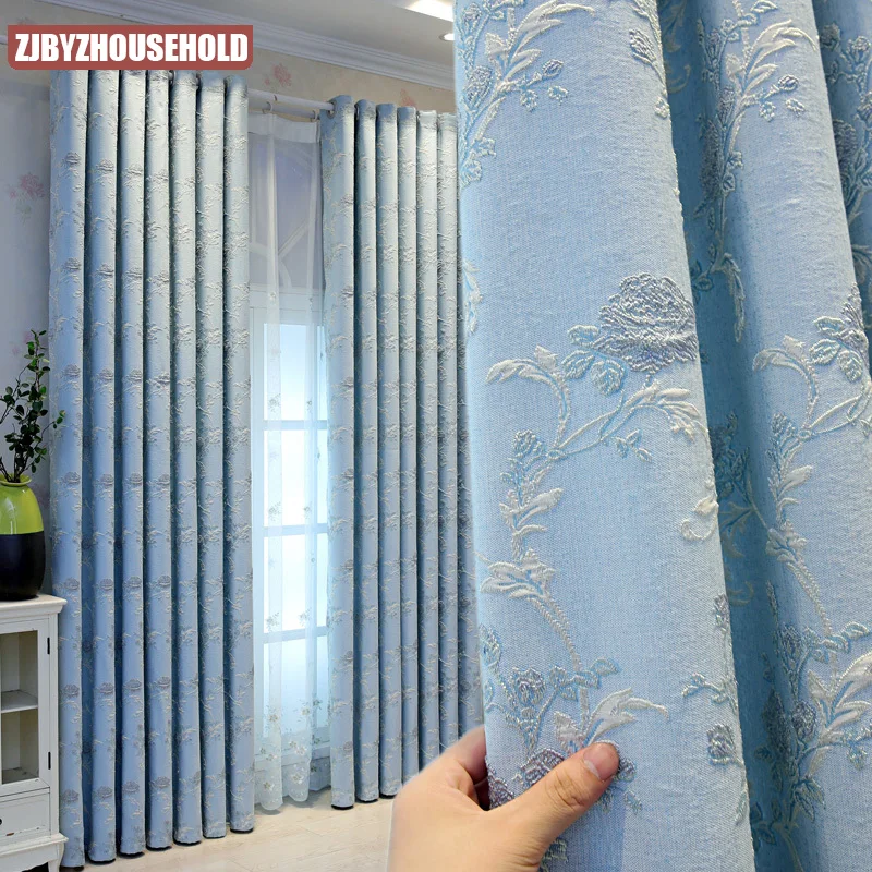 

Fresh Pastoral Embossed Jacquard Curtains Nordic Simple Modern European Living Room Bedroom Bay Window Blackout Curtains