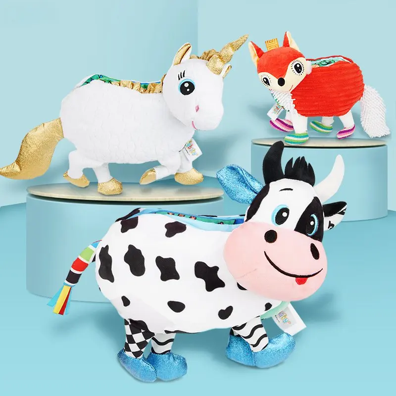 

Тканевые книжки с мультяшными животными, корова, лиса, креативные Плюшевые Детские интерактивные игрушки для детей и родителей, куклы для р...