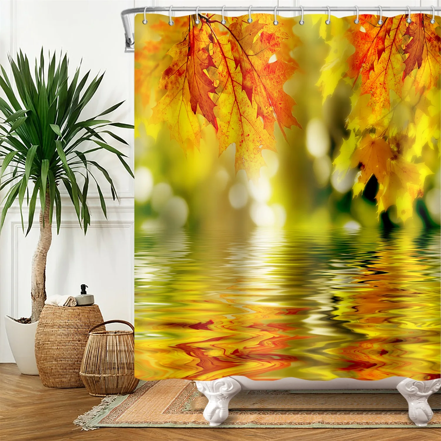 

Autumn Landscape Shower Curtain For Bathroom Fabric Forest Pumpkin Shower Curtain Decorative With 12 Hooks Waterproof Curtains