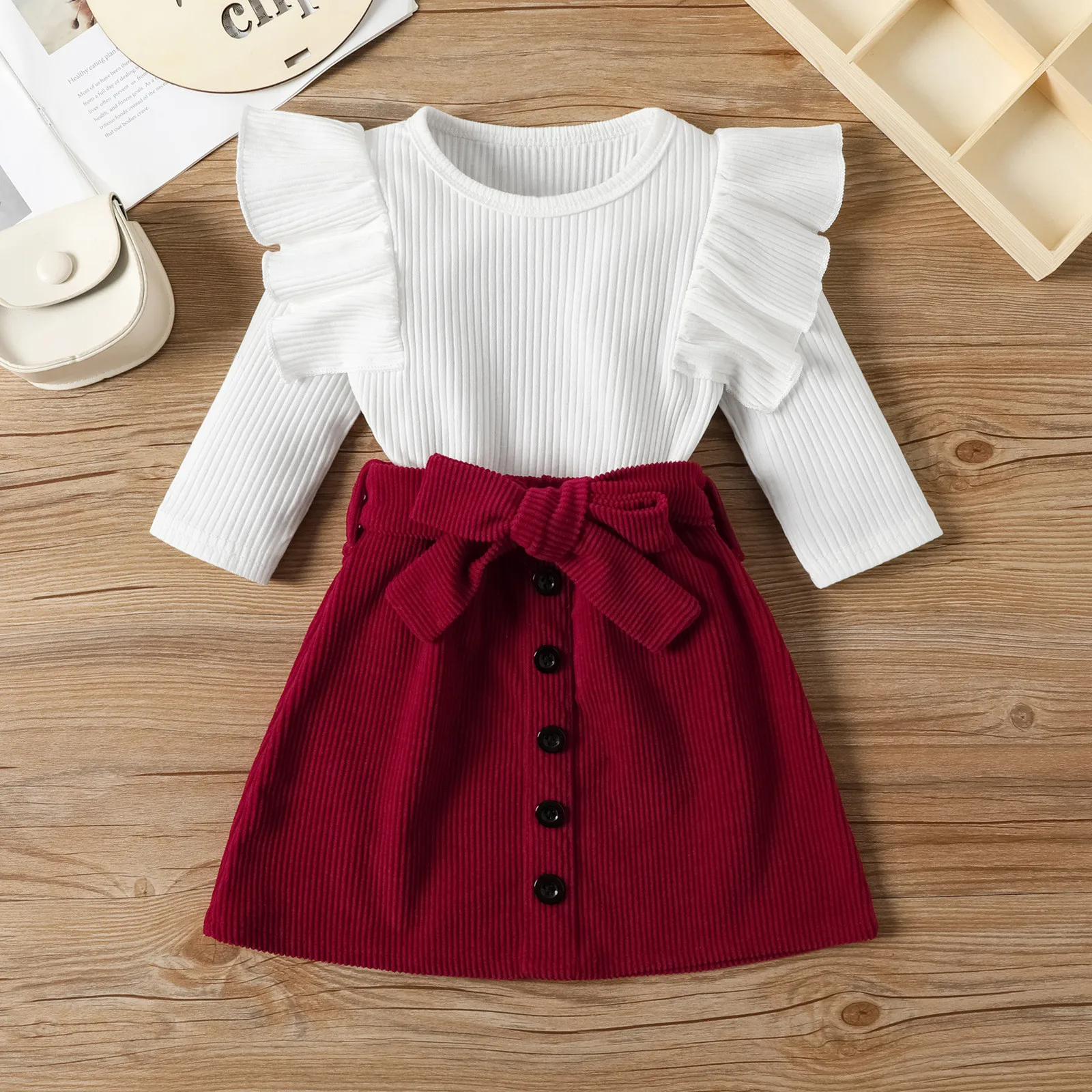 

0 3 Month Baby Girl Toddler Kids Baby Girls Fashion Skirt Outfits Ribbed T Shirt Tops Button Mini Skirts Set 2Pcs Clothes Set