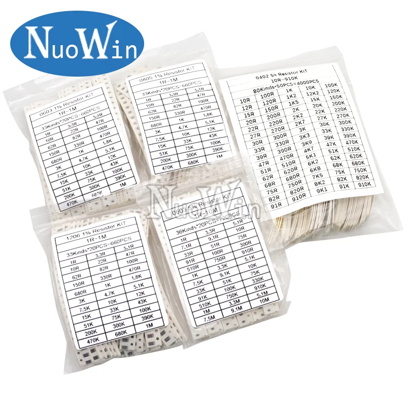 0402 0603 0805 1206 1210 2010 2512 SMD Chip Resistor Sample Kit Alloy Resistance Assorted Set 1% 5% 10R 100R 220R 1K 10K 100K