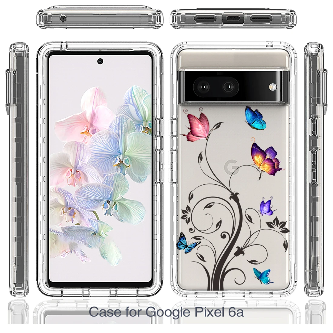 

Двухслойный мягкий ударопрочный чехол для телефона из ТПУ + поликарбоната с бабочкой, розой и цветами для Google Pixel 6A, чехол с полной защитой