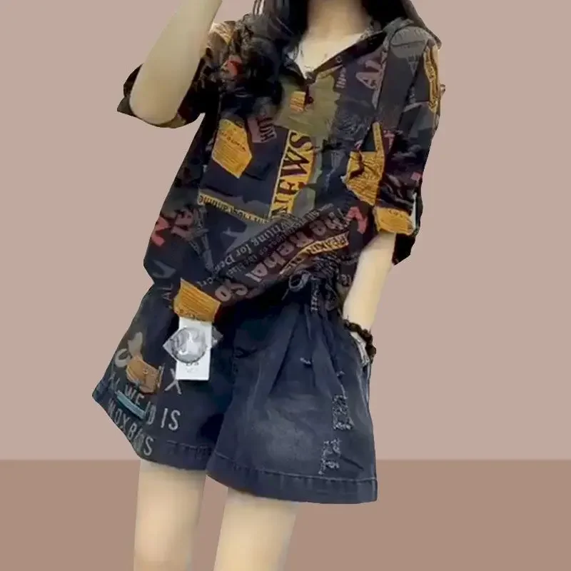 Модные джинсовые шорты женские летние модные футболки с короткими рукавами и