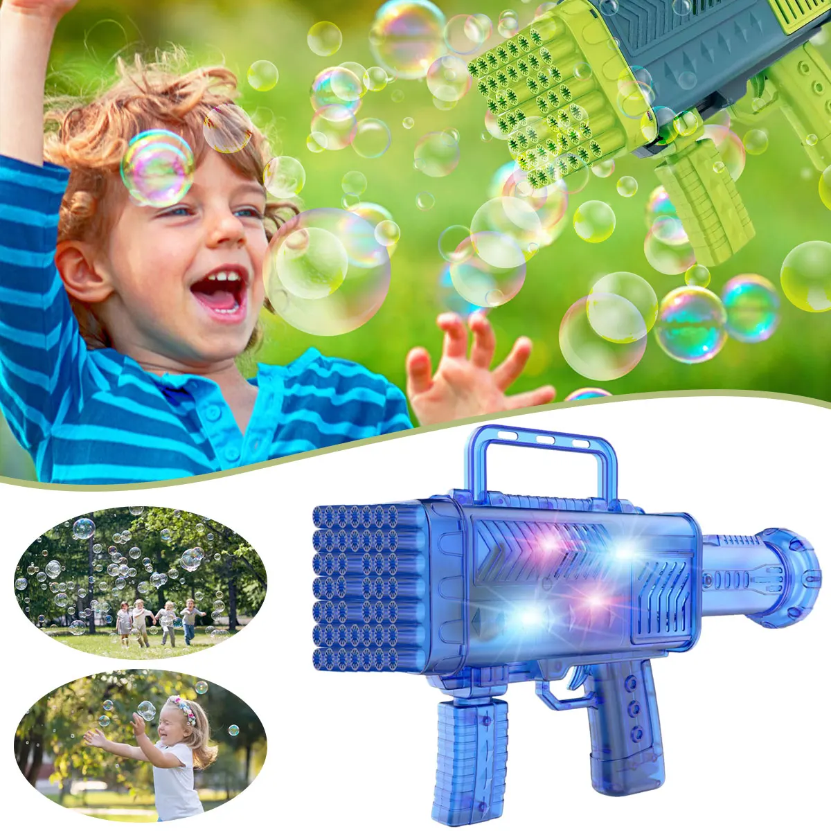 

Kids Gatling Bubble Gun Toy 49-Hole Charging Electric Automatic Blower With Light Luminous Outdoor Toys Gifts For Children Kids