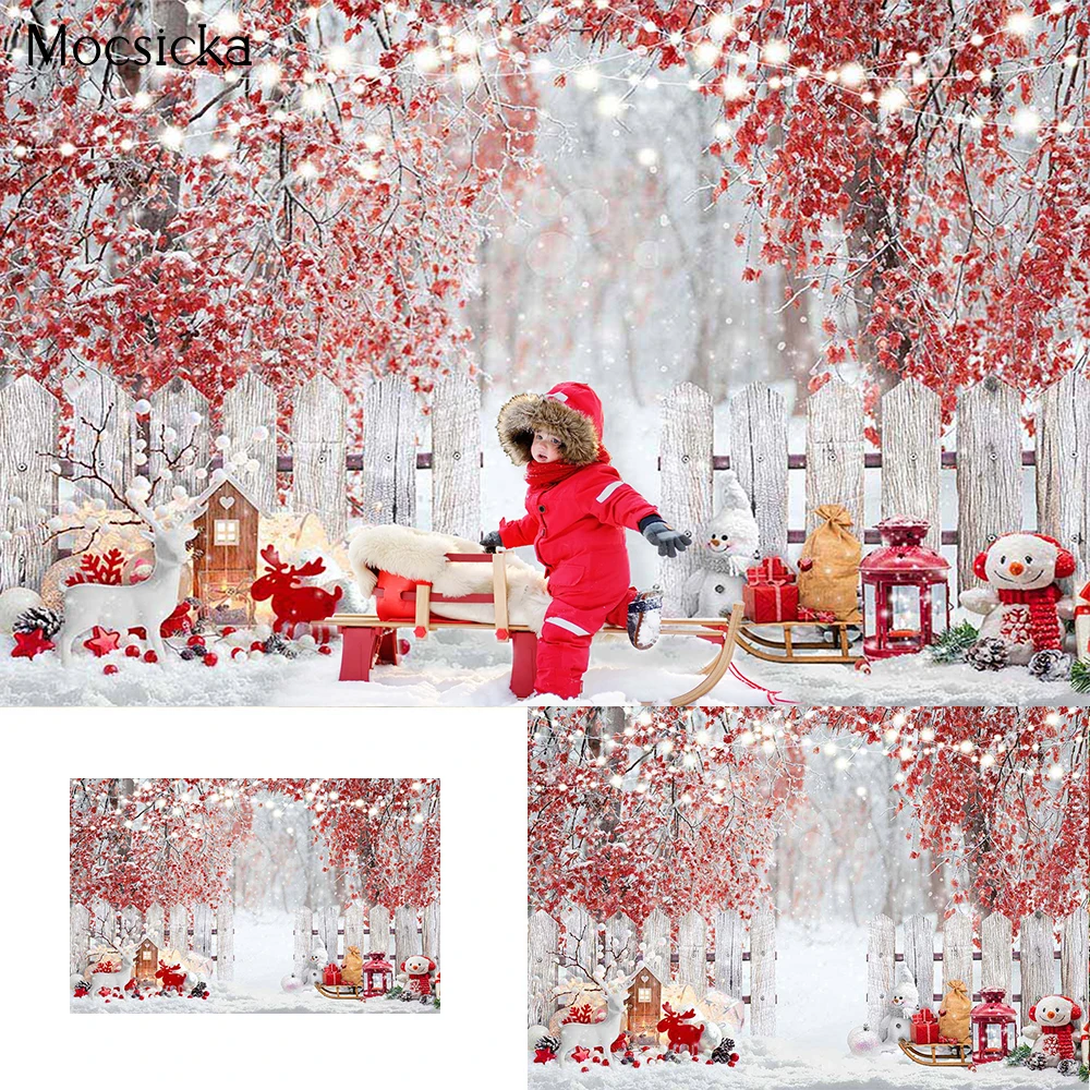 

Winter Forest Snowflakes Backdrop Christmas Toy Snowman Gift Decor Background Children Kids Portrait Photo Props Studio Booth