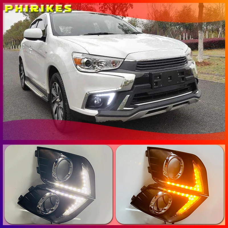 LED Daytime Running Lights For Mitsubishi Outlander Sport ASX RVR 2016 2017 2018 2019 DRL Fog lamp cover with yellow signal