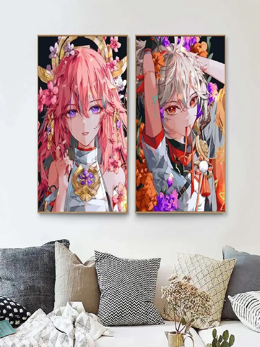 Аниме девушка Розария цветок игра постер холст картина Детская комната