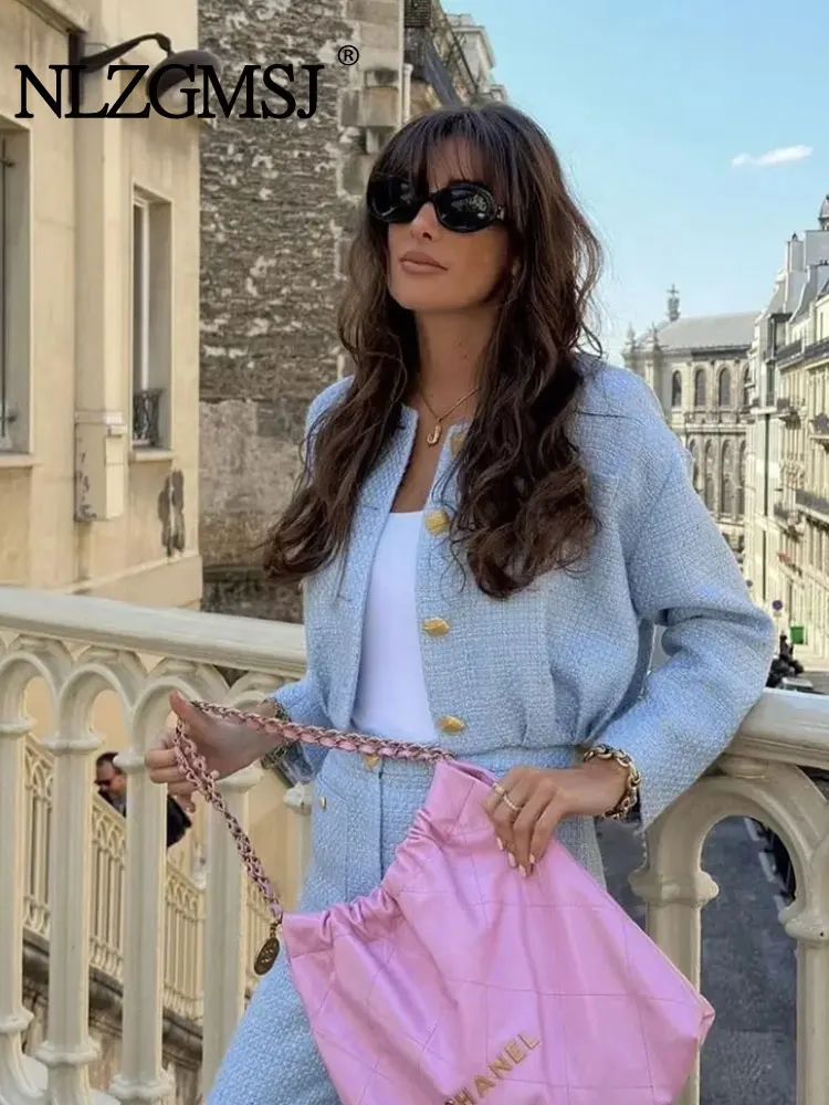 

Nlzgmsj TRAF Office Ladies Solid Autumn Winter Coat Lines Design Long Sleeve Short Jacket Women Simple Commuting Coats