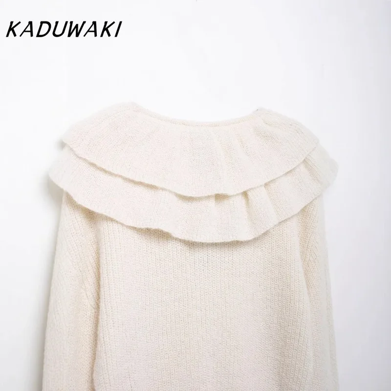 Классический осенний пуловер с рюшами и длинными рукавами KADUWAK