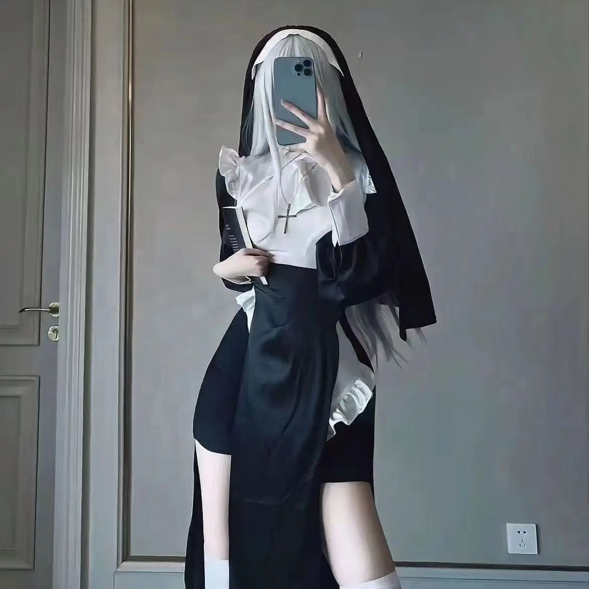 

Design Nun Cosplay Costume Woman Dress Halloween Sexy Woman Cosplay Suit Anime Nun Headgear