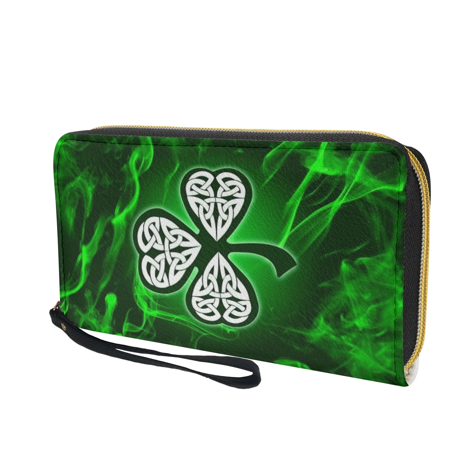 Belidome Irish Shamrock Wallet for Womens RFID Blocking PU Leather Zipper Around Wallets Clutch Wristlets Travel Long Purse
