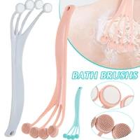 silicone back brush bath brush with soft and stiff bristles for wet or dry brush hanging long handle shower brush fping