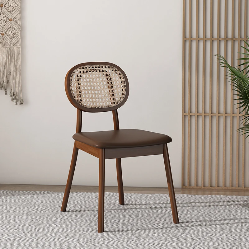 

Beige Rattan Dining Chairs Wood Nordic Minimalist Balcony Bedroom Lounge Chair Designer Makeup Silla Comedor Japanese Furniture