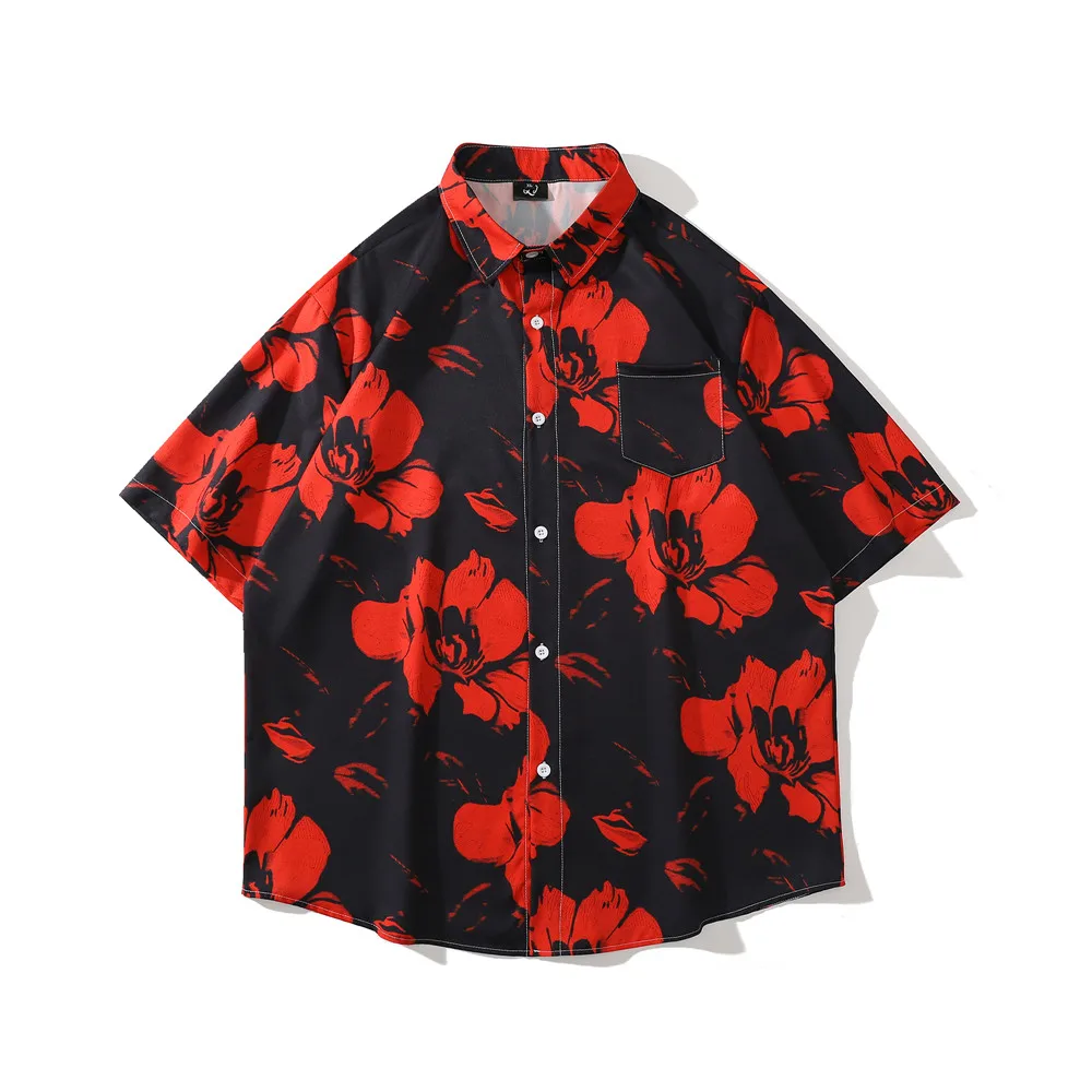 

OSCN7 Casual Printed Short Sleeve Shirt Men Street 2022 Hawaii Beach Oversize Women Fashion Harujuku Shirts for Men D2218