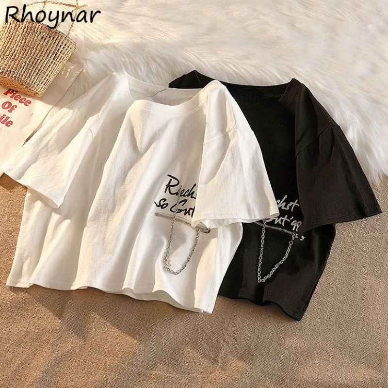 

Футболка женская в стиле хип-хоп, уличная одежда для подростков, кроп-топ в стиле американского колледжа с надписью на цепочке, лето