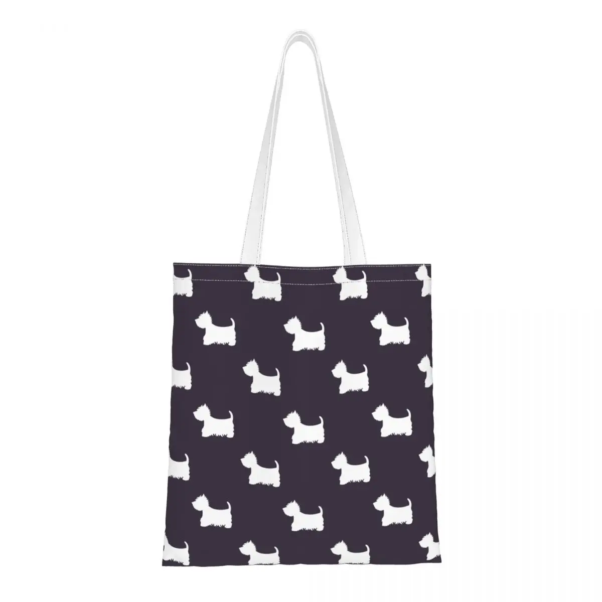 

West Highland Terrier Westie Shoulder Bags Women Canvas Tote Bag Trendy Dog Large Capacity Shopping Tote Retro Shopper Bag