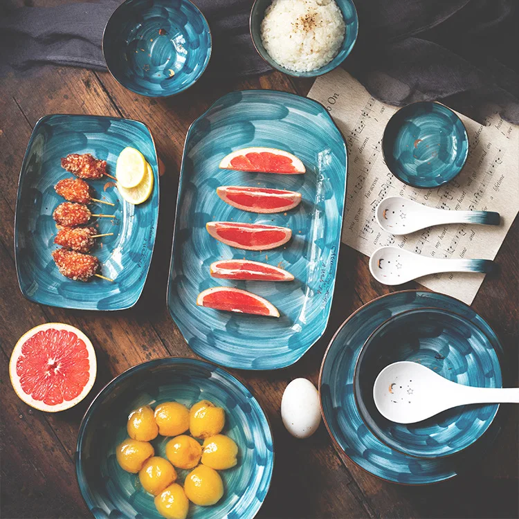 

Newest Sky Ceramic Plate Blue Starry Household Dish Sauce Rice Bowls Soup Noodles Dinner Set Steak Western Food Tableware