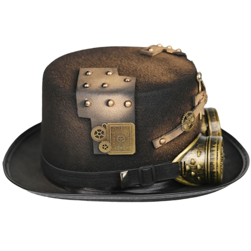 

F42F Vintage Steampunk Top Hat With Goggles Gay Top Hat Black Halloween Top Hat