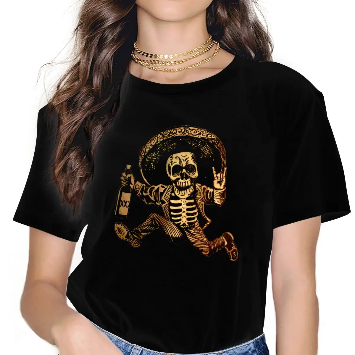 

Женская Классическая футболка Posada День мертвых Outlaw, топы с мексиканским черепом Санта-мертвец, новые футболки с коротким рукавом и круглым вырезом