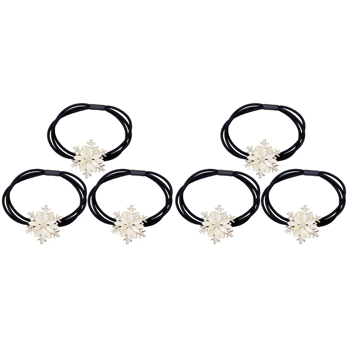 

6 Christmas Hair Ties Rhinestones Snowflake Hair Ties Ponytail Holders for