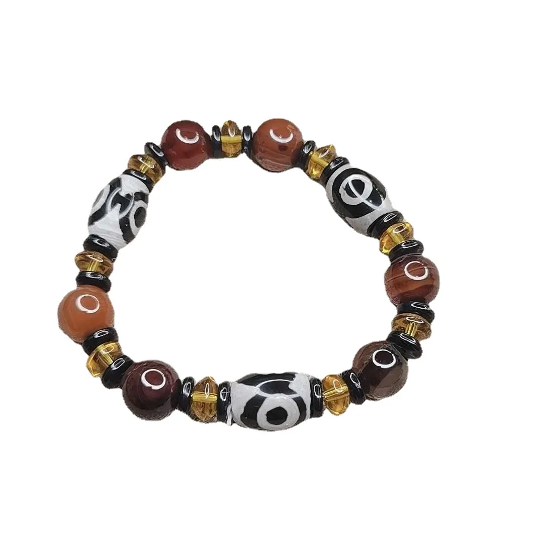 

Tibet Agate Dzi Beads Bracelet Jade Lucky Amulet Men Women Healing Jewelry Tibetan Buddhism Three Eye Dzi Bead Elastic Bracelets