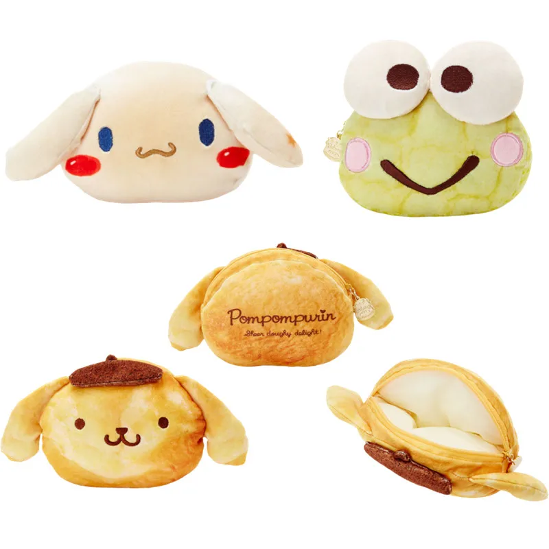 

Kawaii Sanrios Toast Shape Hellokittys Cinnamoroll Pom Purins Cartoon Plush Toy Coin Purse Pendant Change Storage Bag Canvas Bag