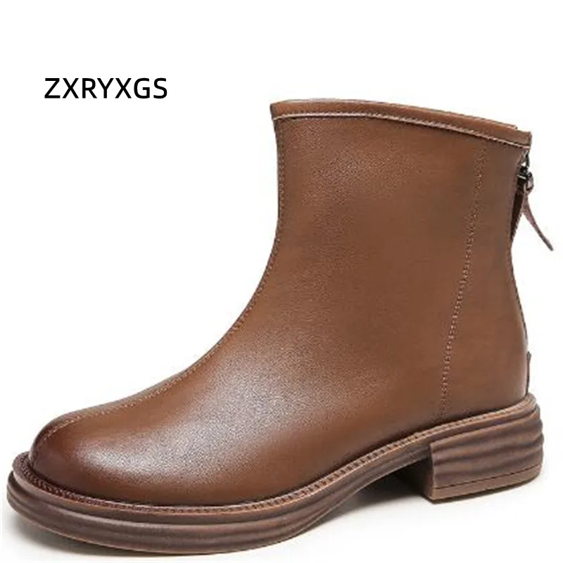 

Весна-осень, женские ботинки ZXRYXGS, новинка 2022, Лидер продаж, ботинки из натуральной кожи, удобные ботинки на молнии сзади в стиле ретро