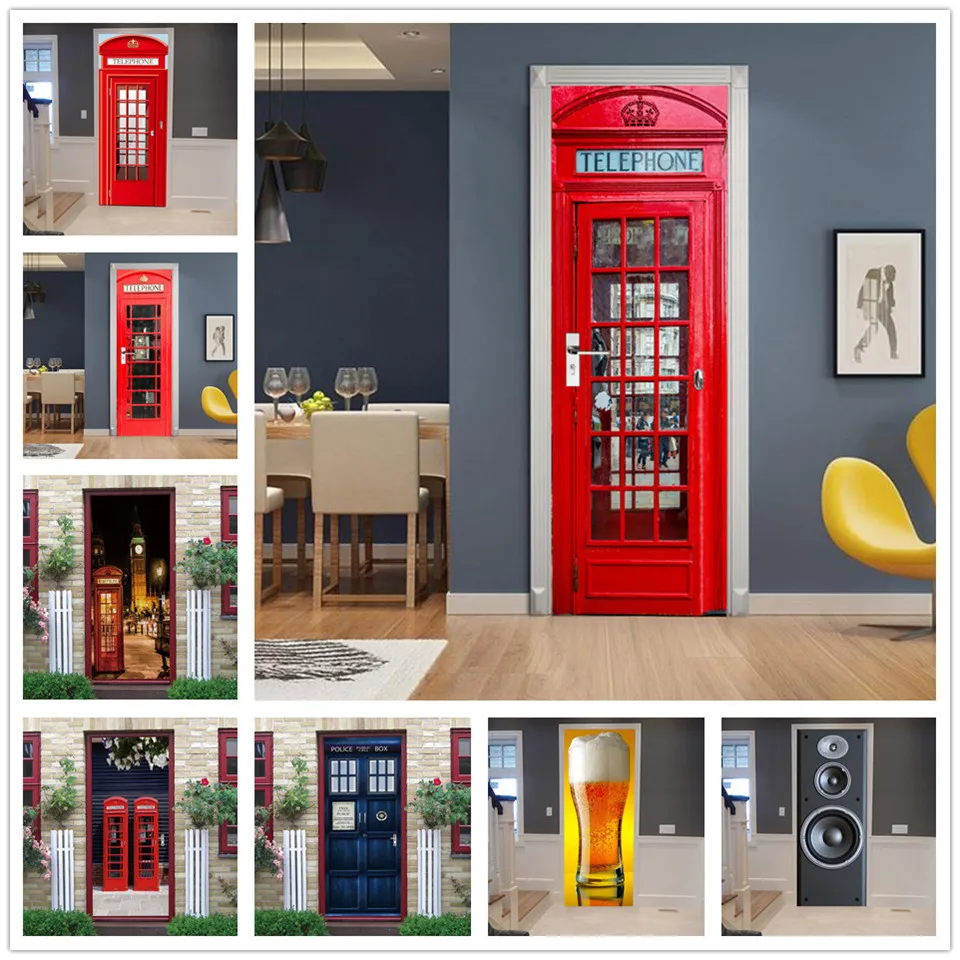 

Door Decoration Wallpaper 3D Wall Sticker Telephone Police Box Mural Self-adhesive Vinyl Decal Home Decor DoorPoster deursticker