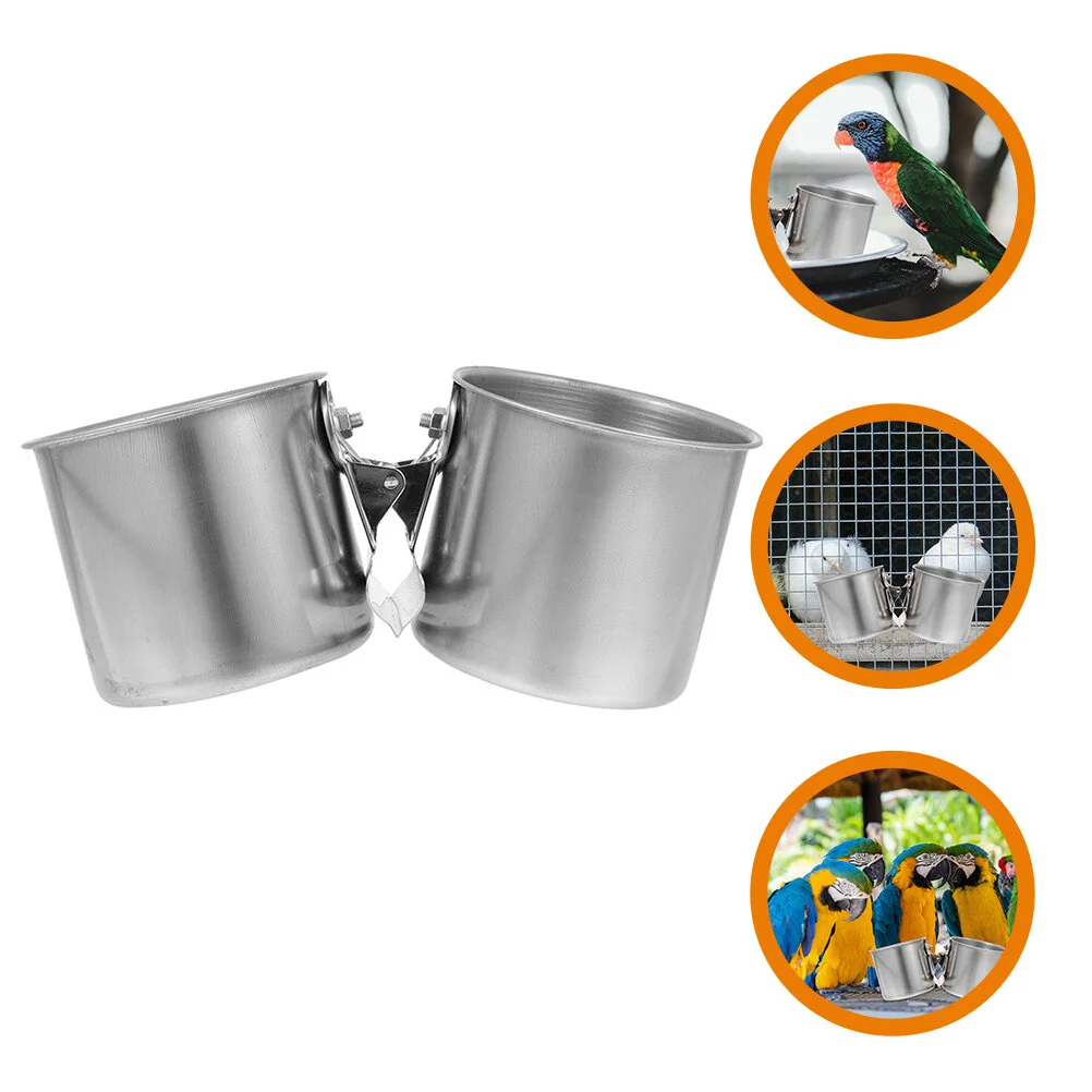 

2 Pcs Stainless Steel Feeder Bird Food Bowls Parrot Pigeon Supplies Travel Stuff Cage Feeders Waterers Accessories Cup
