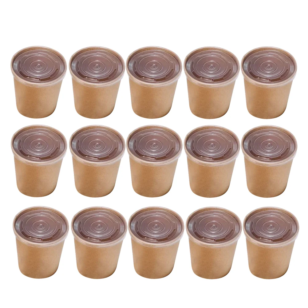 

50 Pcs Take-out Food Barrel Disposable Containers Lids Kraft Paper Soup Cup Travel