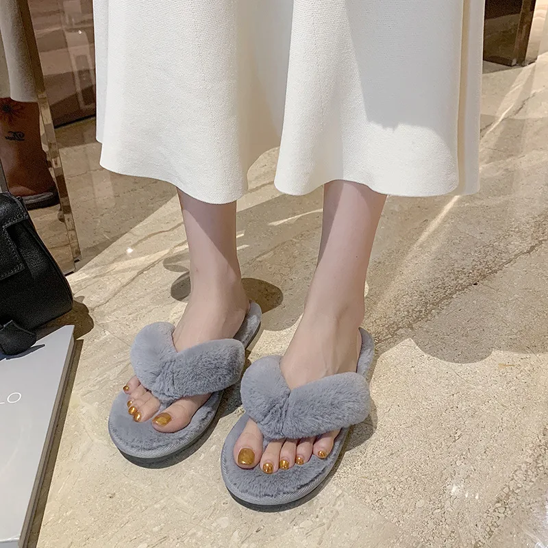 Hairy Slippers Women's Autumn and Winter New Home Interior Non-slip Home Tide Outside Wear Flip-flops Shoes for Women