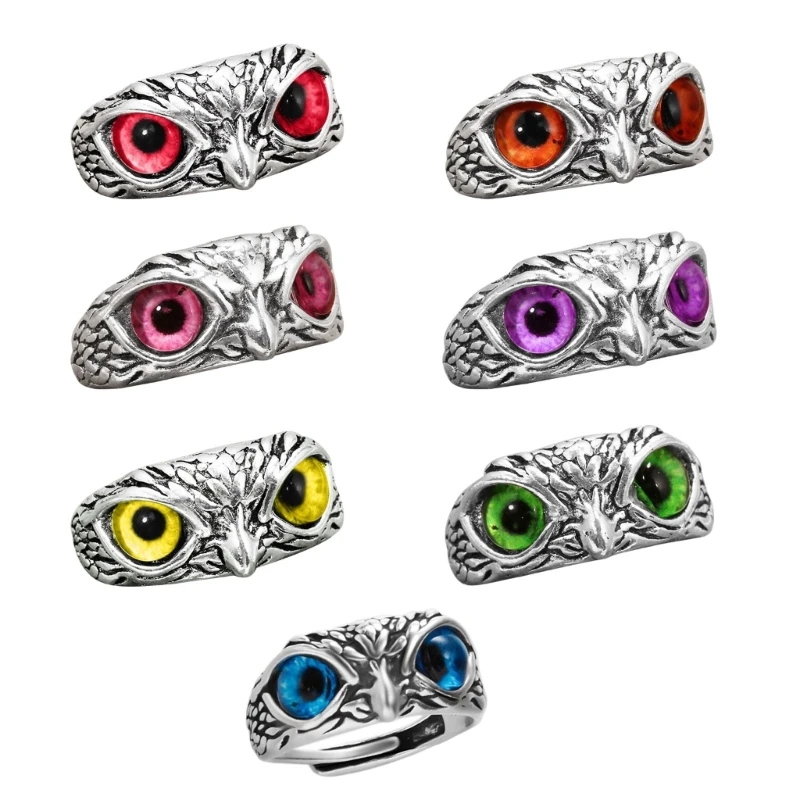 

Fashion Owl Eye Ring Owl Ring Multicolor Eyes Silver Color Men Women Rings 264E