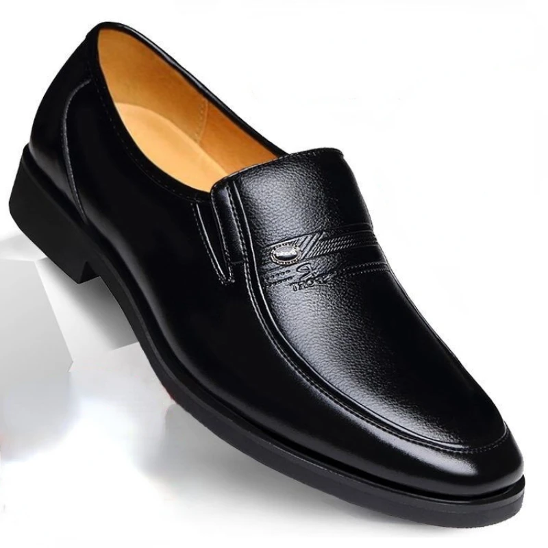 

Leather Men Formal Shoes Luxury Brand 2022 Men's Loafers Dress Moccasins Breathable Slip on Black Driving Shoes Plus Size 38-44