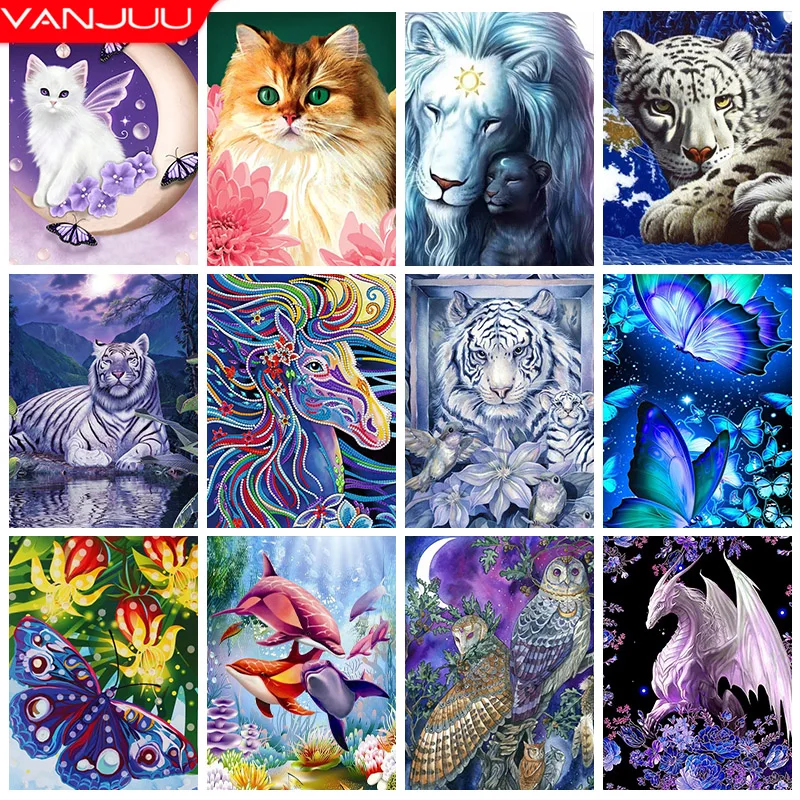 

Tiger DIY Diamond Painting Kit 5D Cat Cross Stitch Kit Butterfly Flower Embroidery Diamond Mosaic Rhinestone Home Decor Gift