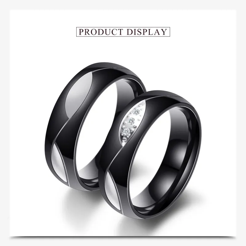 

2022 Sale Fine Jewelry Jewelry Fit Lovers Crystal from Swarovskis Classic black Stainless steel couple ring For Party