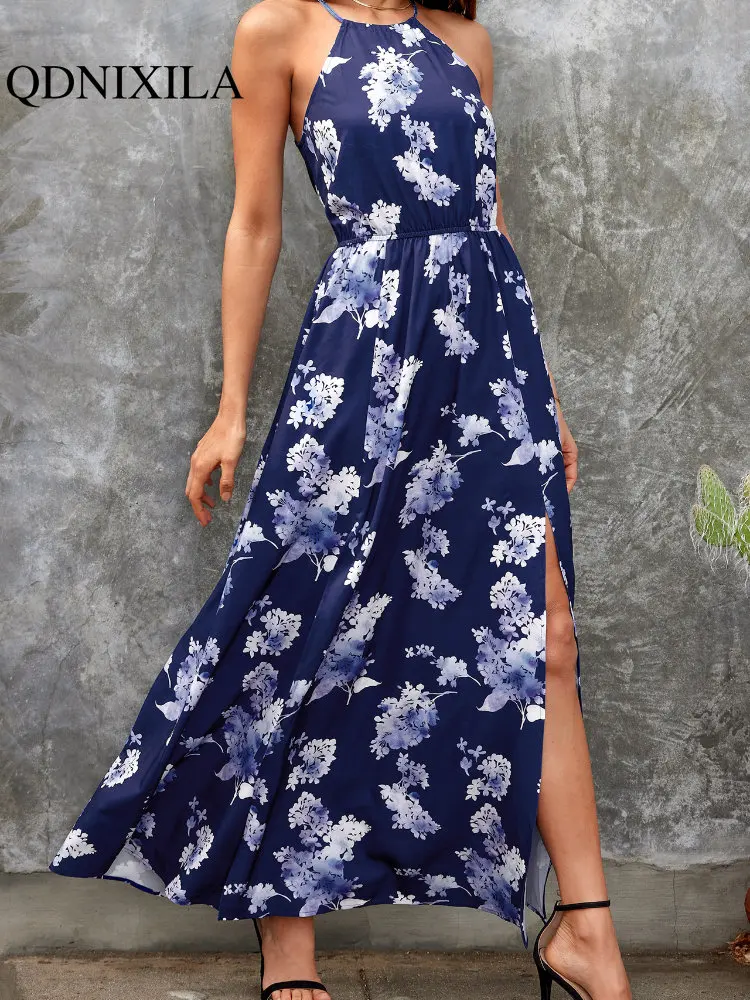 

Women's Dress 2023 Summer New In Hanging Neck Style High Waisted Printing Elegant and Pretty Women's Dresses Clothing Female