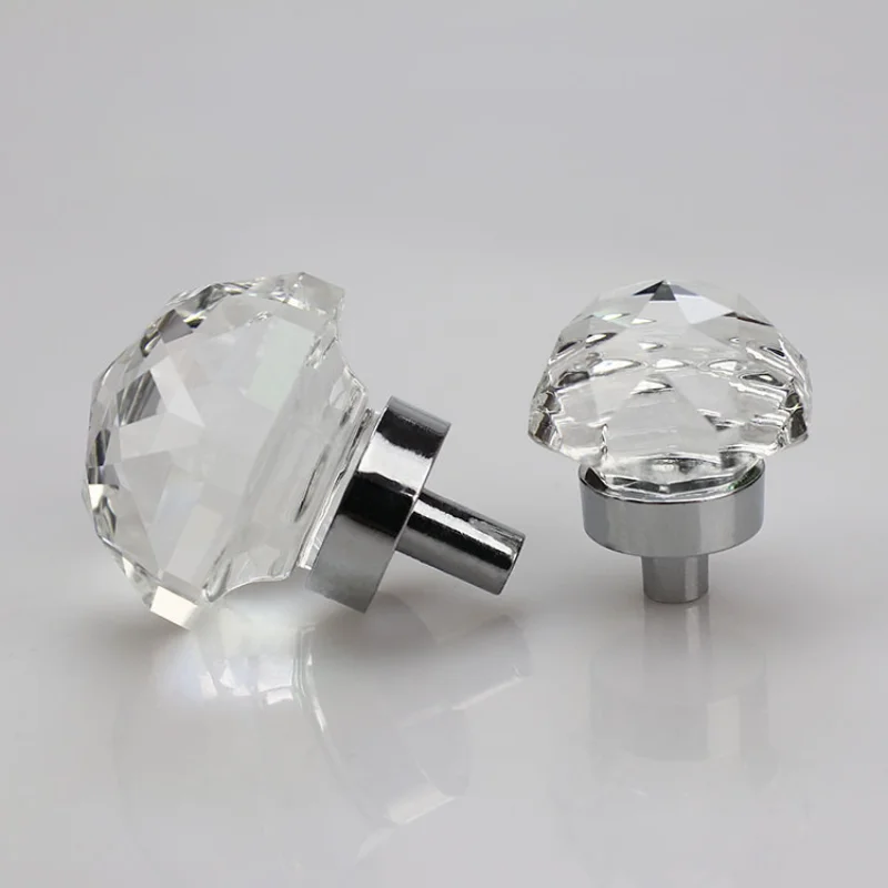 

30mm Mushroom Head Crystal Handle Drawer Hardware Accessories Single Hole Clothing Cabinet Door Furniture Small Handle