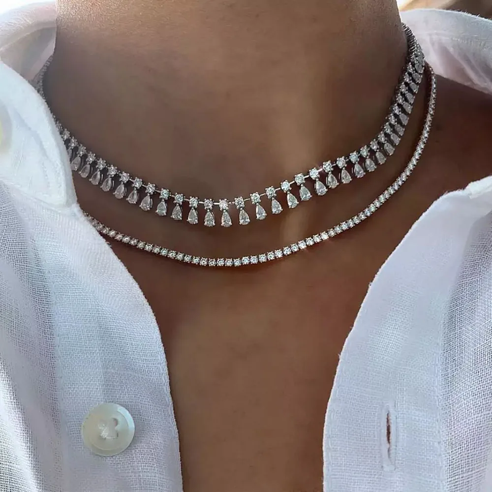 

Геометрическая круглая цепь-чокер из фианита с выложенными звеньями, позолоченная, сверкающая, 2 ряда, модное женское ожерелье-чокер