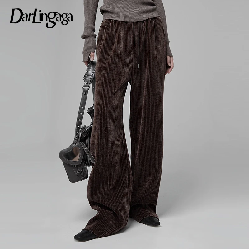 

Darlingaga Casual Basic Brown Baggy Corduroy Pants Solid Sweatpants Harajuku Straight Leg Autumn Trousers Korean Winter Clothing