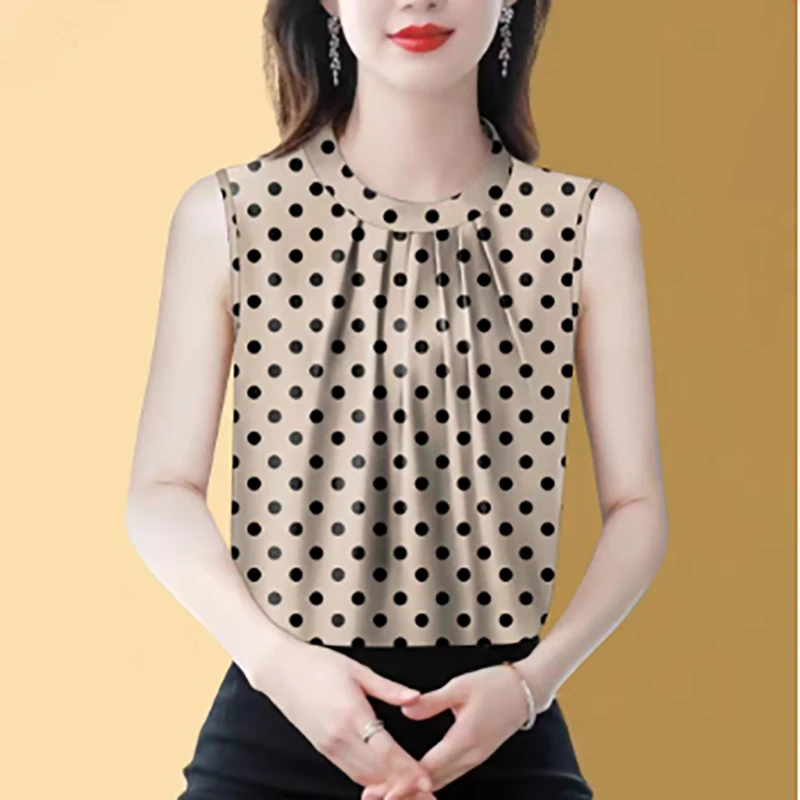 Женская блузка в горошек элегантная повседневная рубашка с принтом о-образным