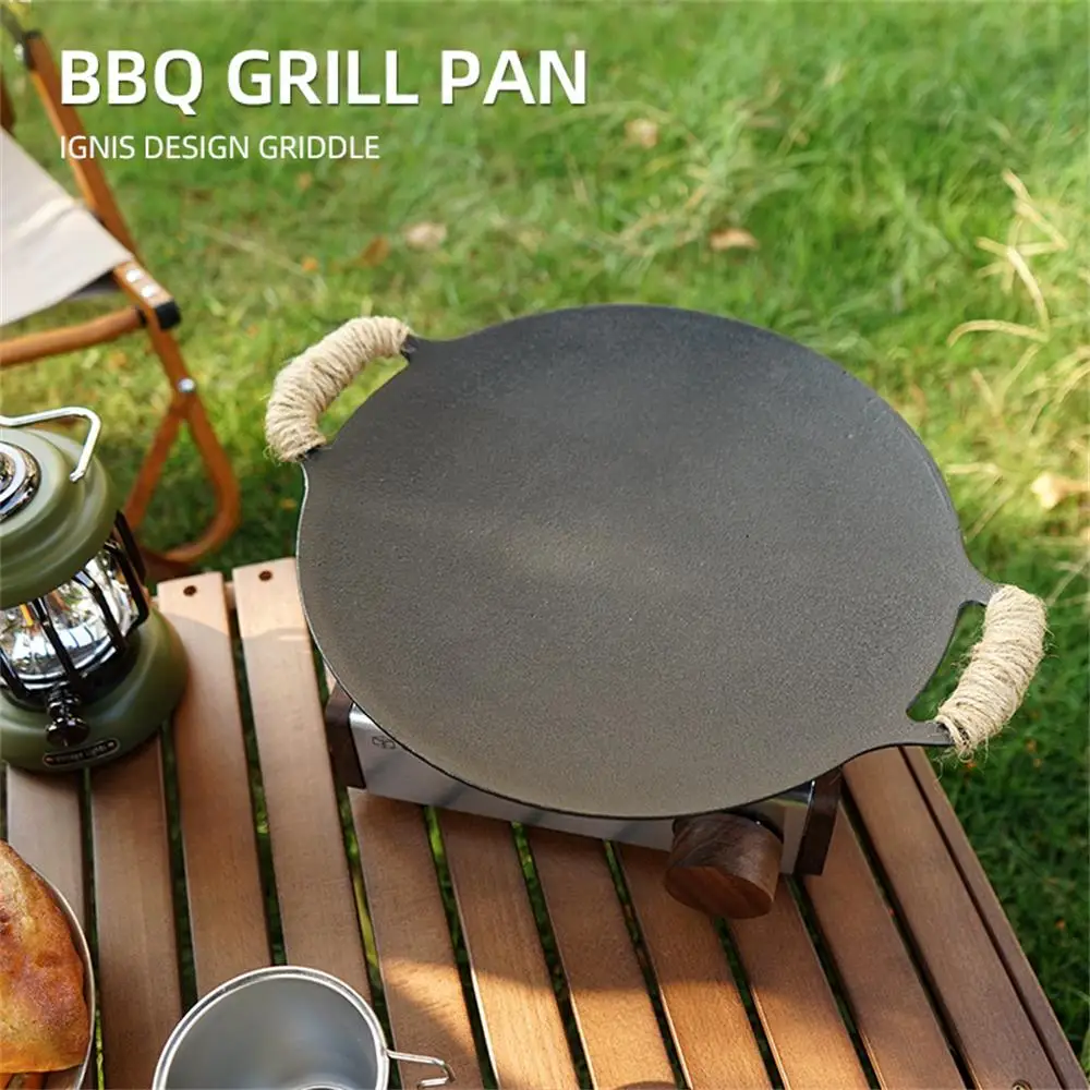 

30cm Korean BBQ Grill Camping Barbecue Round Plate Iron Plate Household Portable Smokeless Barbecue Grill Non-stick BBQ Grills