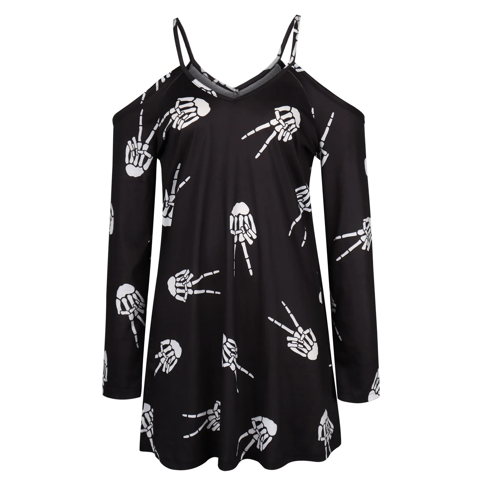 

Halloween New Fall Women's V-Neck Loose Sling Dress Mini Female & Lady Sexy Casual Party Long Sleeve Dresses