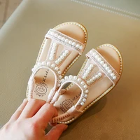 baby girls sandals 2022 summer kids white pearl narrow band princess roman sandals children soft fashion non slip beach shoes