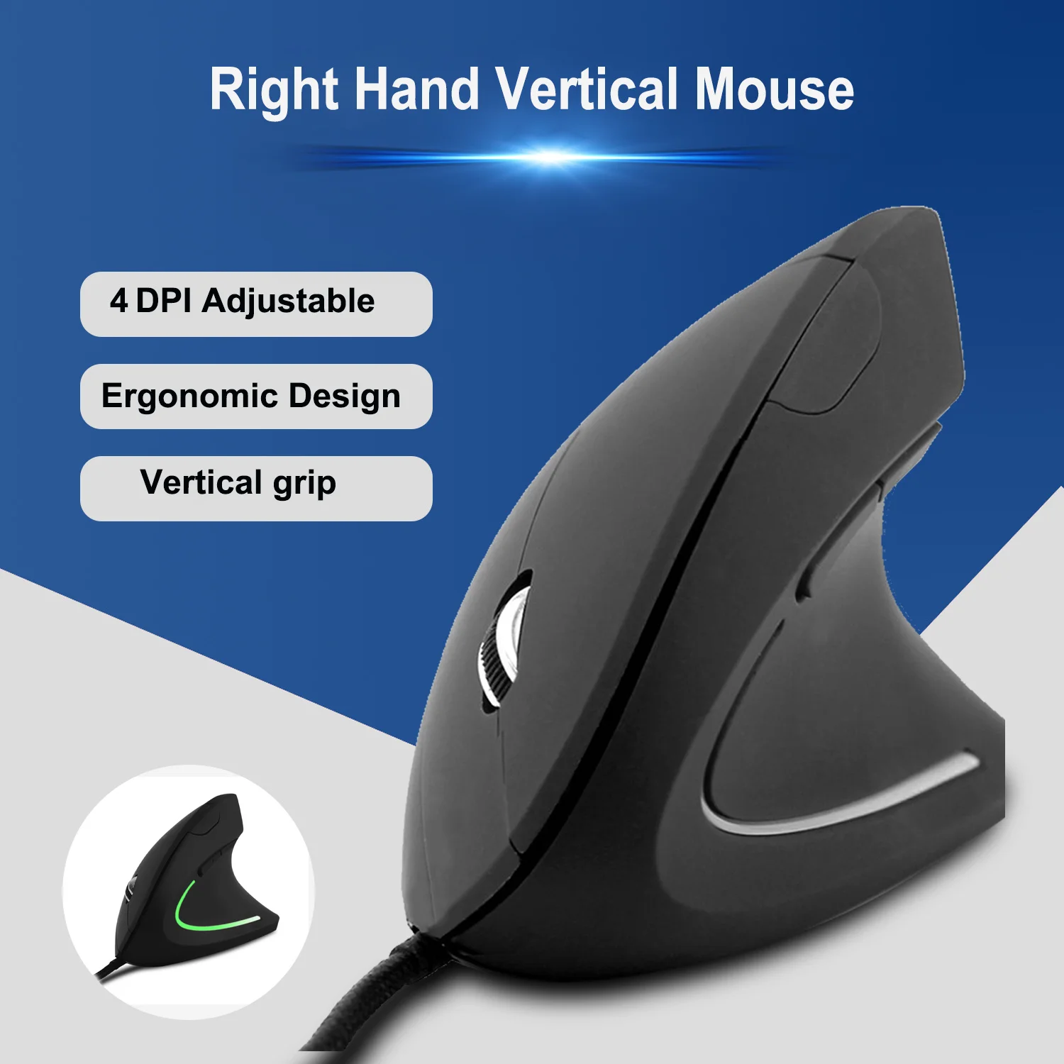 

Ergonomic Vertical Mouse 5 Buttons Wired Computer Mouse 3200DPI USB Optical Mause LED Backlit Wrist Healthy Office Mice For PC