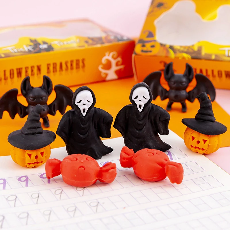 

Creative Mini Cartoon Erasers Soft Durable Pencil Halloween Erasers Kids Students School Funny Stationery Correction Supplies