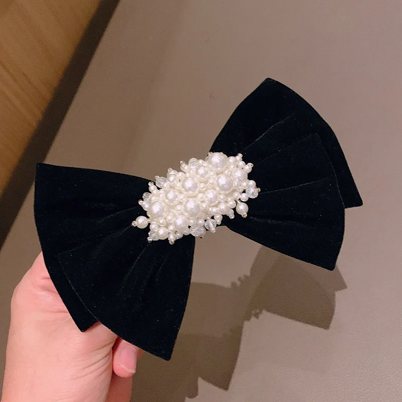 

Korean Pearl Bow with Diamond Hairpin Minority Design Temperament Lovely Side Clip Top Clip Back Head Clip Hair Accessories