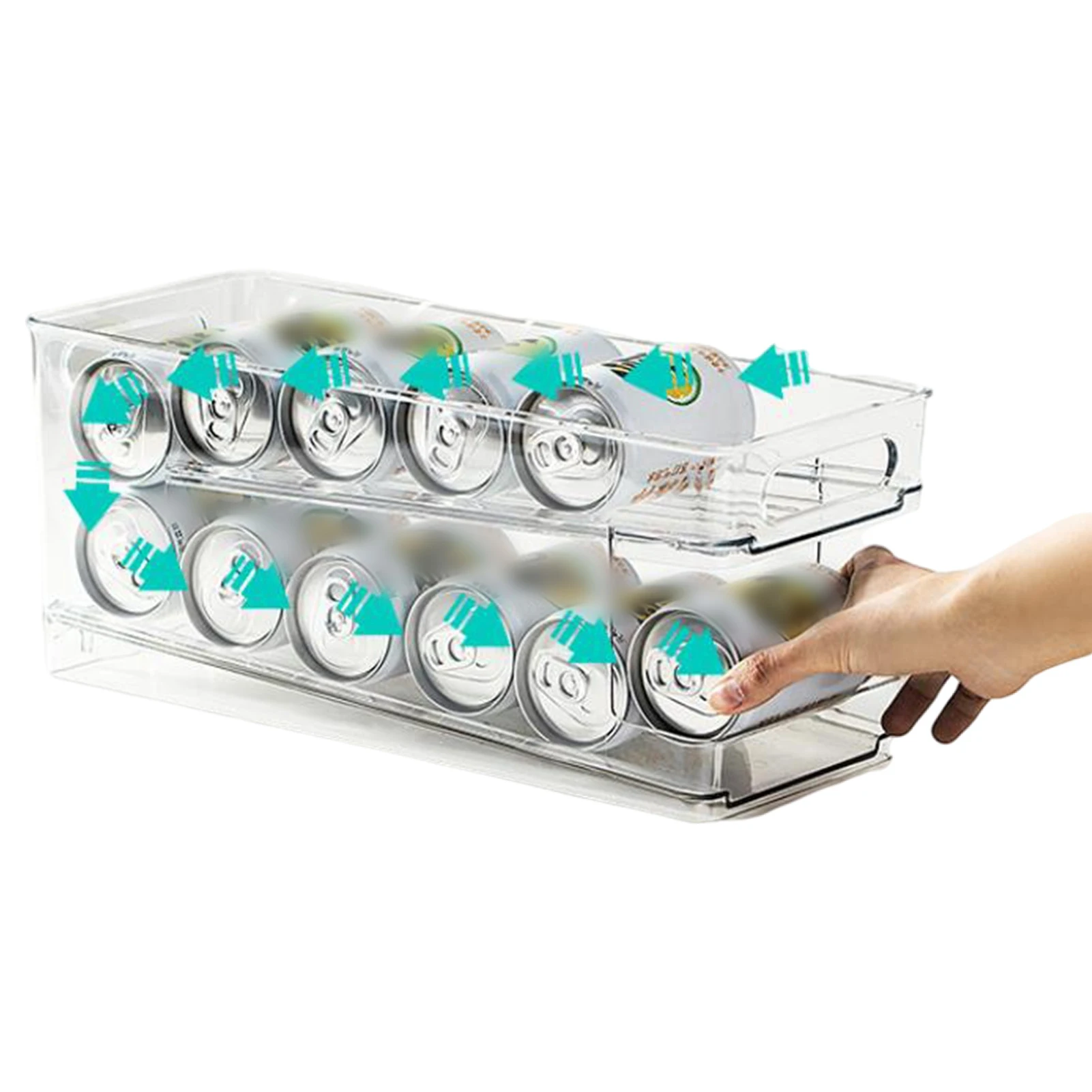 

Refrigerator Organizer Bins Soda Can Beverage Bottle Holder Cola Beer Rack Kitchen Double Layer Automatic Roll Off Storage Box